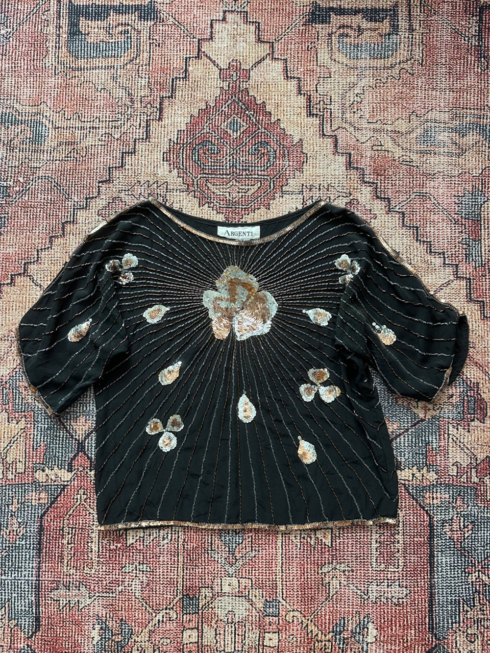 Vintage sequin 3/4 sleeve silk top